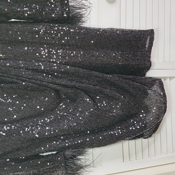 KAIA SEQUIN LONG SLEEVE FAUX WRAP DRESS size 12 BLK - Picture 9 of 9